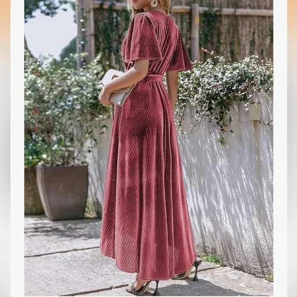 Simplee Raspberry Wrap Dress - Picture 14 of 14